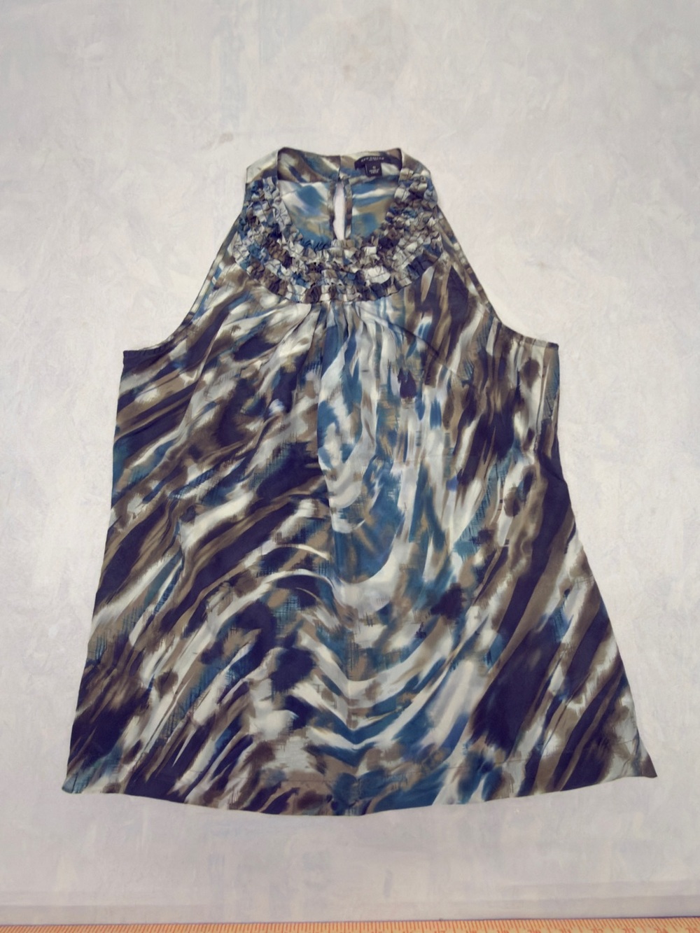 Ann Taylor 100% Silk  Blue and Brown Patterned Smocked Halter Camisole